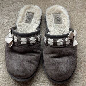UGG Women's Charcoal Suede Slippers with Cream Accents